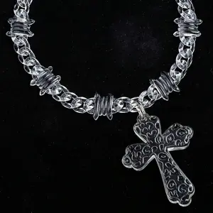 1 pc Fashion Cross Pendant Necklace for Men, Clear Acrylic Spikes, Suitable for Daily Wear, Gift for Christmas, Thanksgiving, New Year Holiday