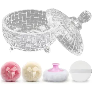 Puff and Container Set,Dusting  Container with 4 count  Puff, Glass  Puff Jar for   Wet Dry Makeup Soft Washable