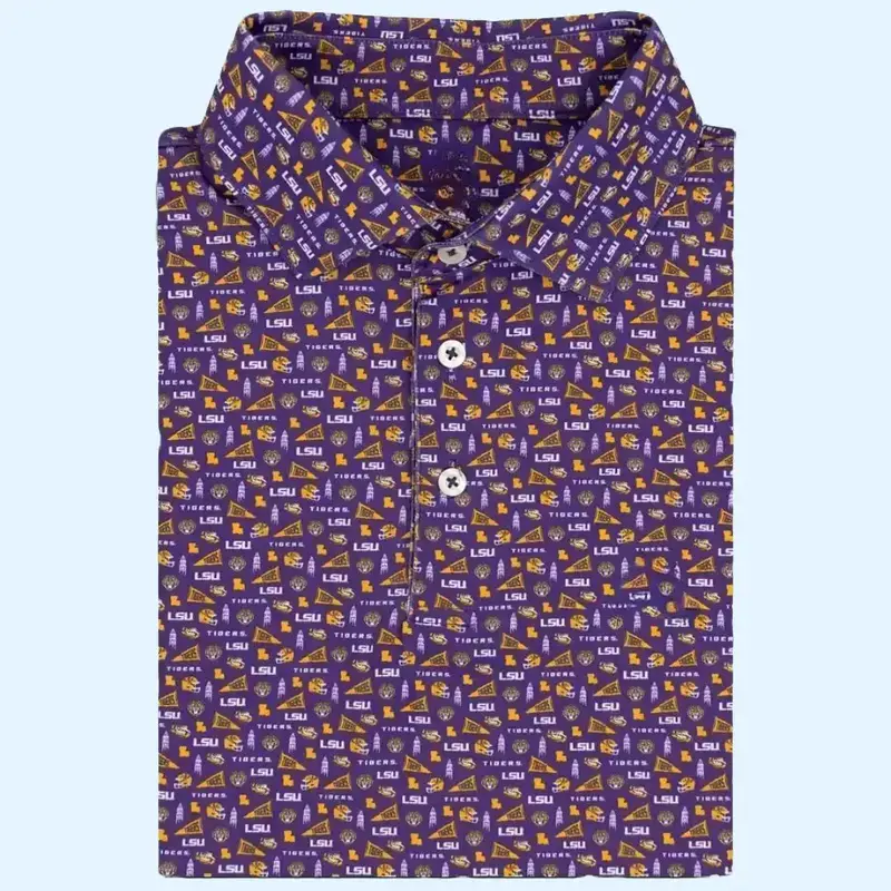 The LSU Gameday Men's Short Sleeve Collegiate Polo, Funny Polo 3D Golf, Polo Golf 3D, Gif For Golfer