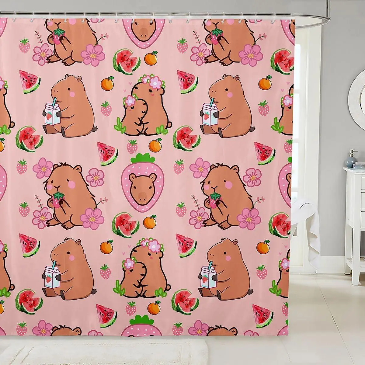 Feelyou Capybara-Themed Waterproof Washable Fabric Shower Curtain, Kids' Bathroom Decoration Accessories, Household Textile Curtain, Waterproof Shower Curtain
