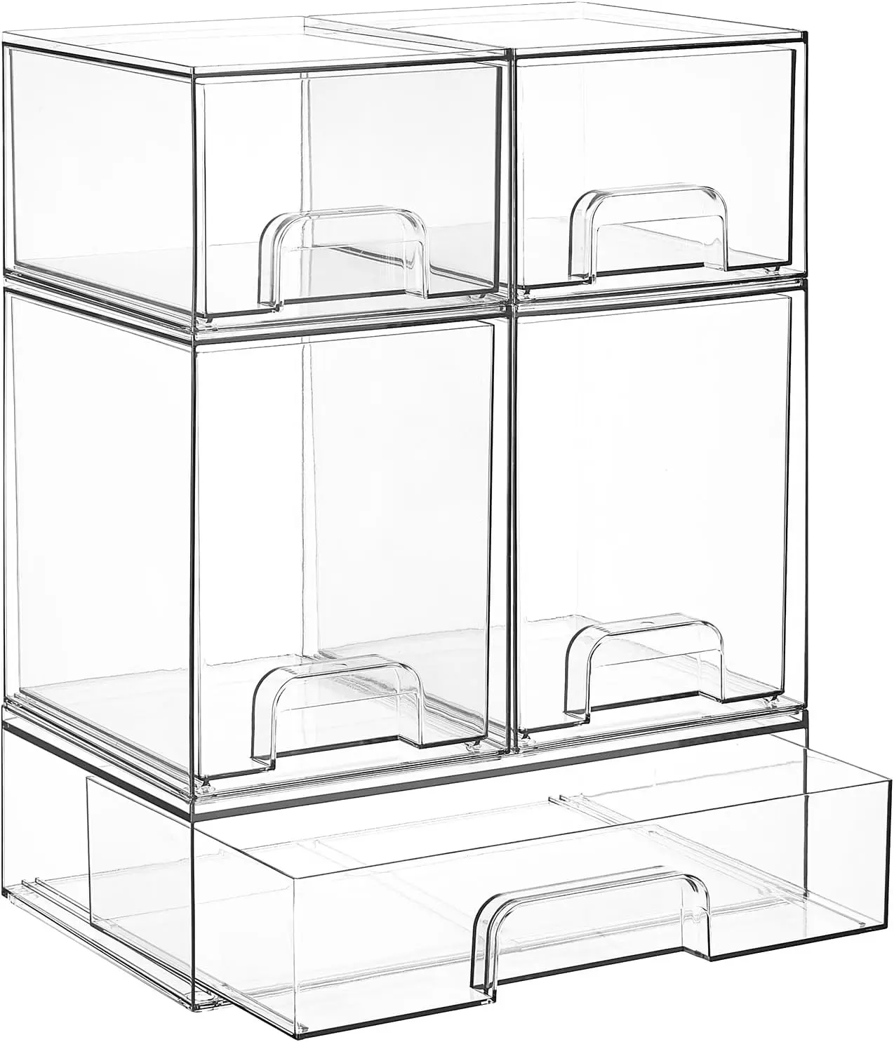 5 Pack Stackable Storage Drawers, Clear Plastic Organizer Bins for Baby Bottles, Beauty Supplies and Household Essentials, Space Saving Storage Containers for Kitchen Countertop, Vanity, Bathroom, Cabinet and Pantry Organization