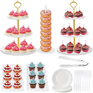 46Pcs Dessert Table Display Set 2X 3 Tier Cupcake Cake Stand 2X Cookie Candy Food Serving Platters and Trays Donut Holder Stand Treat Display for Wedding Baby Shower Afternoon Tea