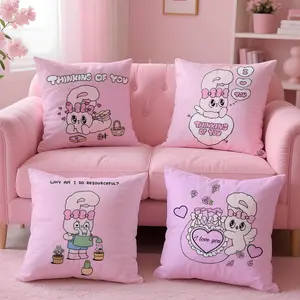 Cute E-Esther Bunny Pink Cushion Cover Plush Reversible Pillow Cover: Perfect for Car Rides, Sofa Lounging, Bedroom Relaxation & More A Thoughtful Gift for Loved Ones!