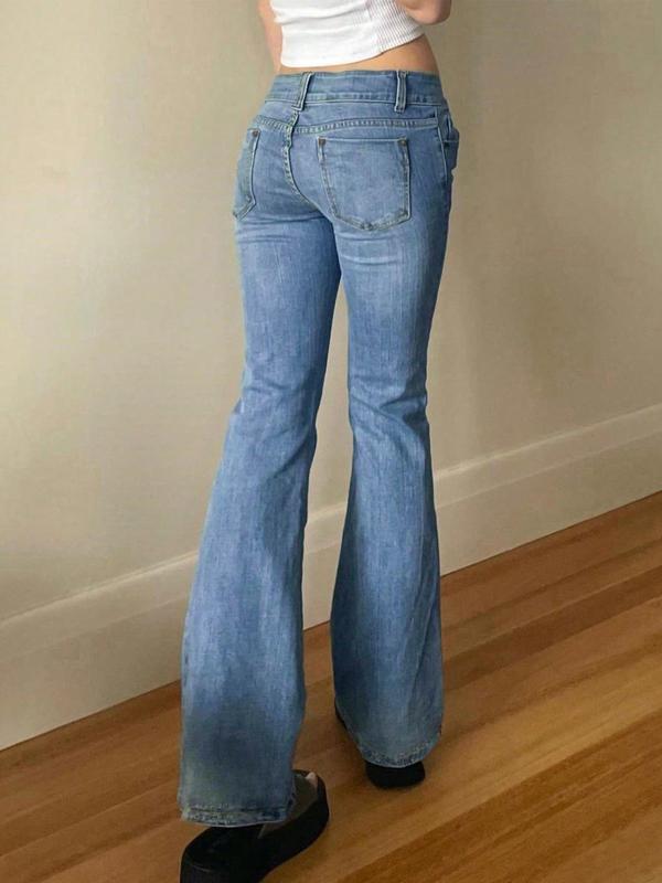 NVFelix Women's Y2k Low Rise Flare Jeans Double Button Design Stretch Bootcut Pants Soft Denim for Comfortable Daily Wear