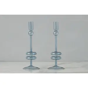 Denim Glass Candlestick Pair, Medium