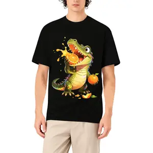 Men's Funny Alligator Eating Orange Graphic Tee, Cute Florida Gator Citrus Juice T-Shirt