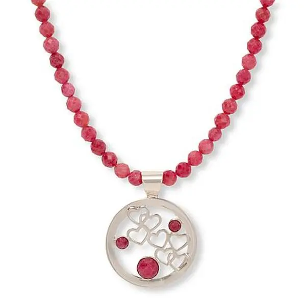 Mine Finds by Jay King Baroque Rose Rhodonite Hearts Pendant with Beaded Necklace