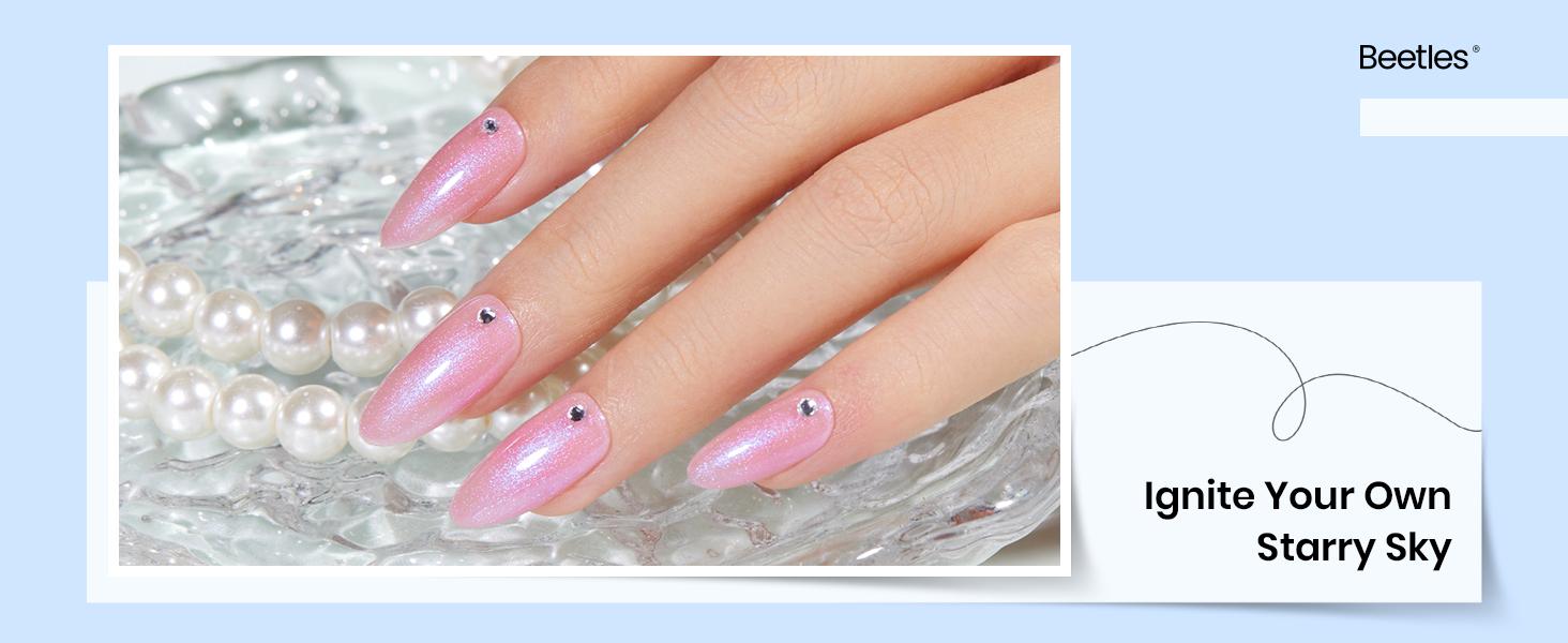 Beetles Hema Free Glitter Gel Top Coat, Pearl Green 2-IN-1 No Wipe Top Coat, Long Lasting Soak Off Pearlescent Shimmer Gel Gold Glitter Nail Polish For Nail Art