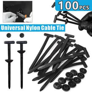 100PCS Nylon Universal Cable Tie Buckle, NylonCable Ties for Car, Self-Locking Ties Holder,Bumper Retainer Clips Car Plastic RivetsFasteners for Auto Repairing Quick Fix andHole Fastening (Black)