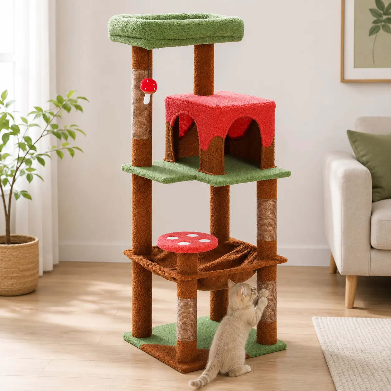 PAWZ Road Cat Tree for Indoor Cats, 45.7-Inch  Multi-Level Cat Tower with Large Metal Frame Hammock, Cat Condo with 4 Scratching Posts and Top Perch for Small Medium Cat, Brown#DealsForYouDays