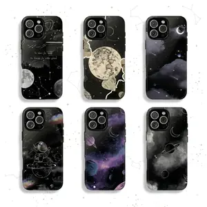 Celestial Space Tough Case Whimsigoth Dark Academia Spacecore Aesthetic Black Purple  with Galaxy Moon Stars Astronaut Collage Planets Crescent Moon Protective Bumper For iPhone 17 Pro Max 16 Plus 15 14 13 Mini 12 11, Galaxy S25