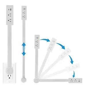 Rotating Power Strip Outlet Extender – 2 AC Outlets + USB-C/USB-A Ports, 34" Extension, Space-Saving Design,# 1 Outlet Hack, Home & Office Use