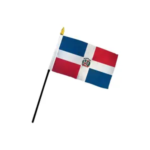 Dominican Republic 4x6in Stick Flag- 100% Polyester with Stitched Edges & Gold Spear Finial for National Pride Display