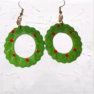 Christmas Wreath with Clay Earrings for Women