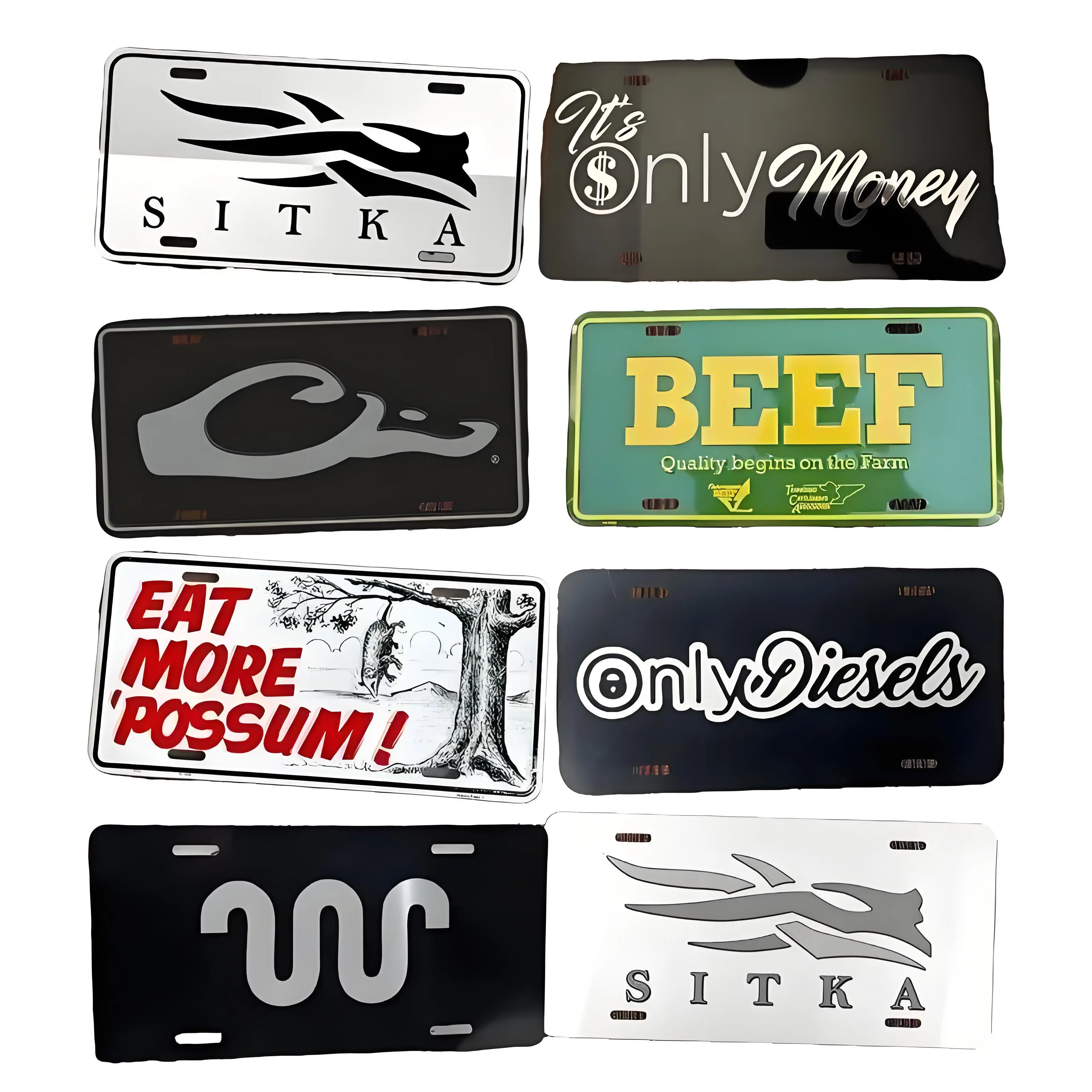 Retro Themed Car Truck License Plate - SITKA, TCA BEEF, OnlyDiesels, KING RANCH, It's Only Money, Drake Designs - Hunting & Farm Life Truck Accessories Automotive Number Plate, Unique Gift for Vehicle Enthusiasts