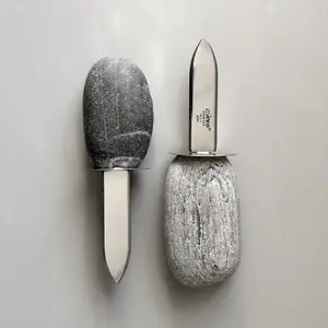 Premium Stone Clam Shucker – Handcrafted Natural Beach Stone Handle with Stainless Steel Blade – Ergonomic & Safe Seafood Tool for Oysters, Clams, Cherrystones – Perfect Gift for Seafood Lovers