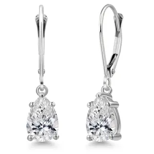 14K White Gold Lab Grown Diamond Leverback Dangle Earrings for Women | 1.46 Cttw | Pear Shape 8X5MM | DEF Color | VVS-VS Clarity | April Birthstone Jewelry Gifts for Mom Wife Her