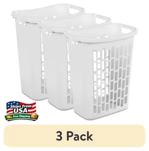(3 pack) MS Rectangular Open Plastic Hamper, for Narrow Spaces, White, Adult