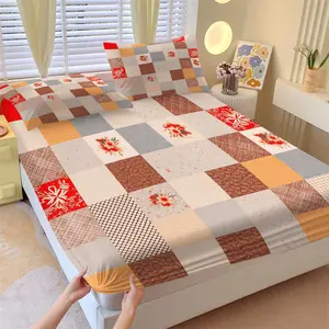 Vintage Floral Patchwork Fitted Sheet Set, 1 Fitted Sheet + 2 Pillowcases, Farmhouse Plaid Checkered Print Bedding, Soft Microfiber, All Season Use, Deep Pocket, Wrinkle & Fade Resistant