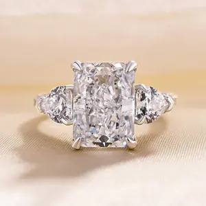 【V32】4CT Radiant Cut & Ice Flower Cut Three Stone Engagement Cubic Zirconia Ring For Women,Promise Ring,Anniversary Ring,Gift Inspiration,Cubed ring