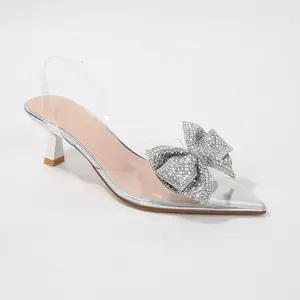 Berness Women's Ninetta Clear Slingback Heels with Crystal Bow Silver 8.5