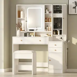 [Summergarden] Vabches White Vanity Desk with Mirror and Lights, Vanity Table Makeup Vanity with Lights 3 Drawers and Cabinets