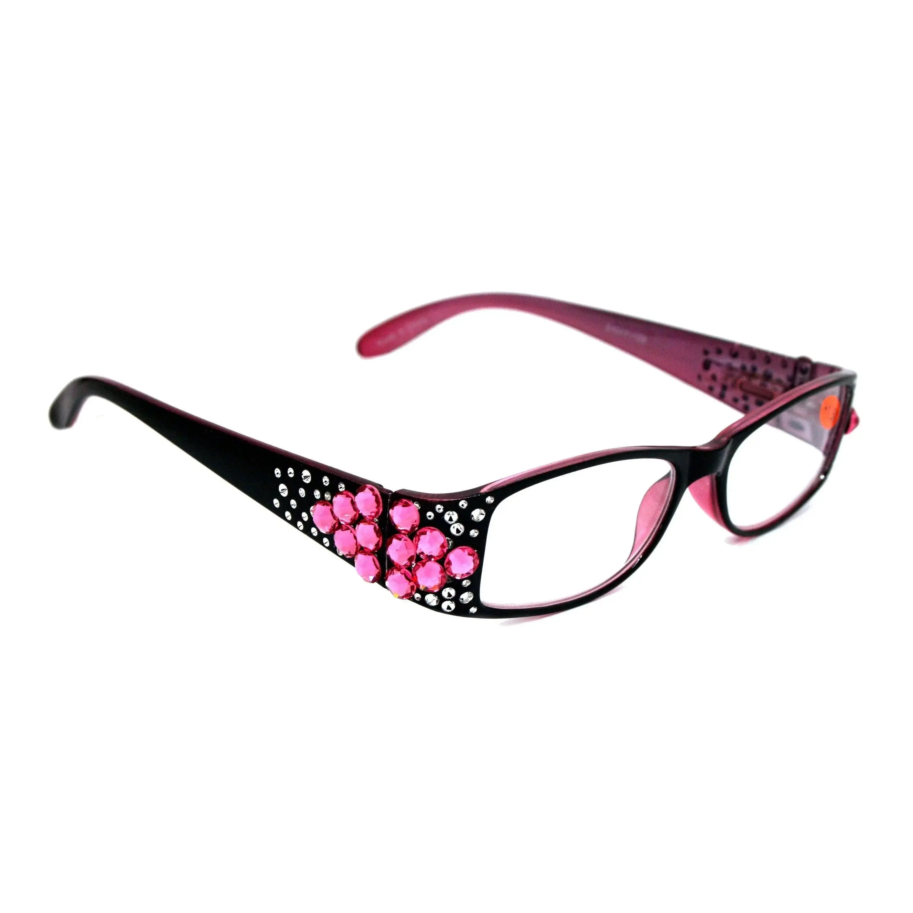 Merkel, The Diamond Crystal Shape, Bling Women Reading Glasses, Adorned w Fuchsia Genuine European Crystals +1.50 to +3. NY Fifth Avenue.