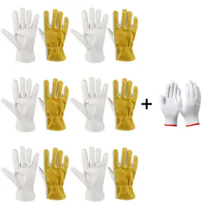 PAKNADA 6-Pair Cow Split & Grain Leather Work Gloves – Soft Leather, Durable Grip, Safety Work Gloves for Construction & Outdoor Use