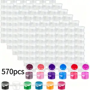 570pcs Small Acrylic Paint Containers, 2ml/0.06oz Leak-Proof Paint Cans, Reusable for Nail Art & Glitter Storage570