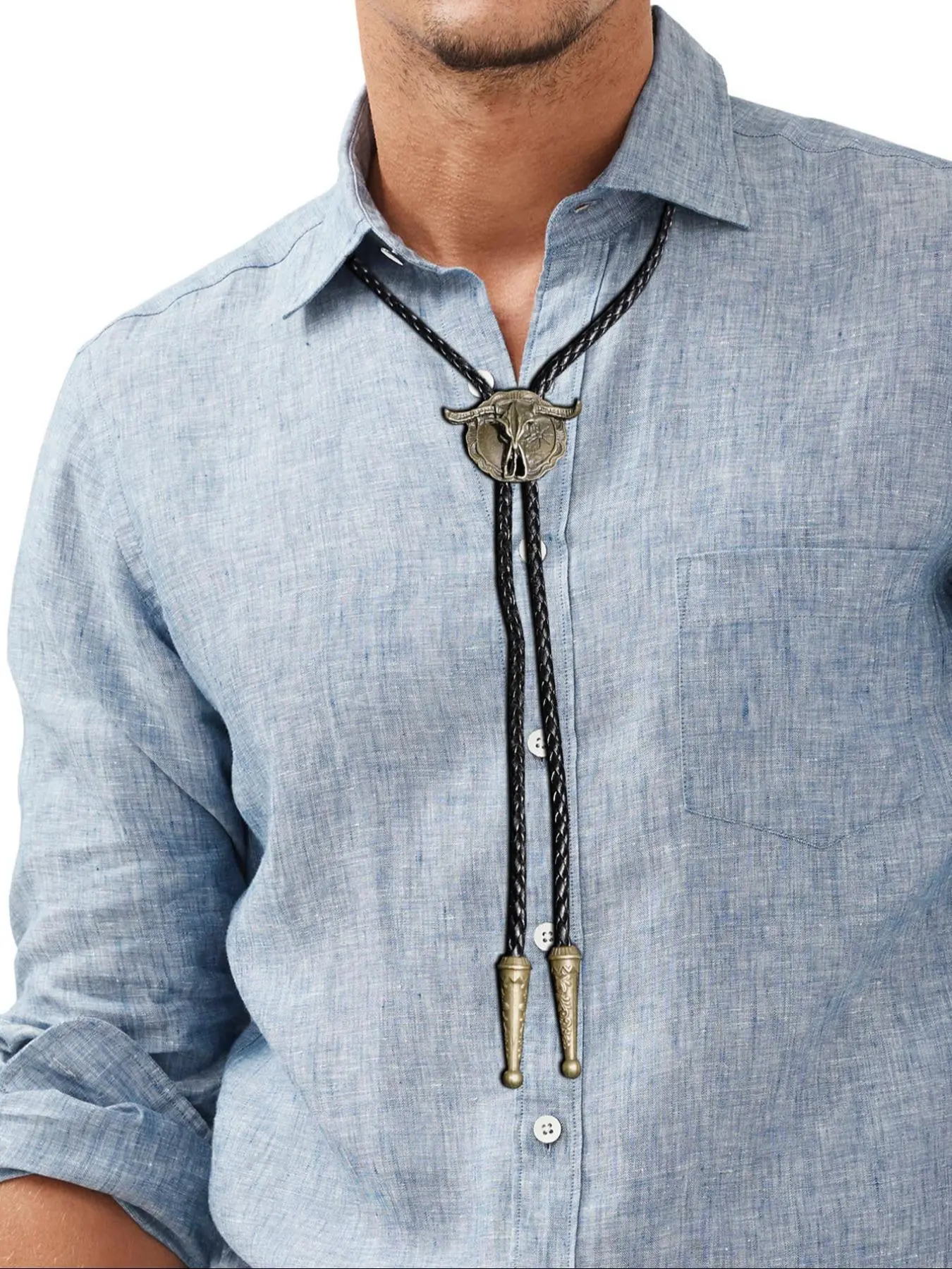 Men's Punk Style Bull Head Design Necklace, Vintage Bolo Tie for Men, Fashion Cool Accessories, Fashion Accessories for Party, Daily Clothing Decor, Trendy All-match & Exquisite Jewelry for Birthday Gift, Fashionable Jewelry Accessories