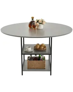 47-In Round Dining Table For Kitchen And Dining Room, 47 Inch Diameter, Seats 4-6, Grey Finish, Wood Surface With Durable Veneer, Easy Assembly, Table Only, Ideal For Small Kitchens And Breakfast Nooks, Modern Home Furniture