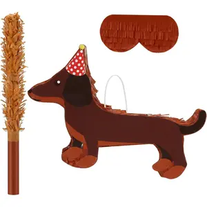 Dachshund Dog Piñata 3D Puppy Birthday Decoration with a Blindfold and Bat for Kids Girls Boys Gift Holiday Piñata Party Baby Shower Supplies