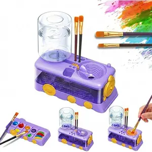 Paint Brush Cleaner with Press-to-Clean Design, All-in-1 Brush Rinsing Station with Holder & Tray, Water Dispenser for Acrylic Watercolor Painting, Art Supplies for Artists Kids Adults, Birthday Idea for Painters