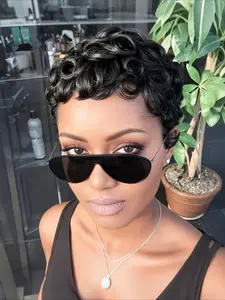 Trendy 613 Blonde And Natural Black Short Pixie Curly Wig For Women 6 Inch Brazilian Human Hair Full Machine Made Glueless Layered Design Soft Bouncy Curls Natural Looking Texture Breathable Cap Perfect For Daily Wear Parties And Bold Fashion Statements L