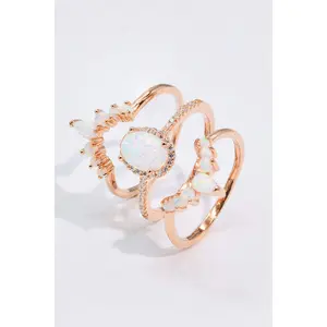 Opal and Zircon Three-Piece Ring Set