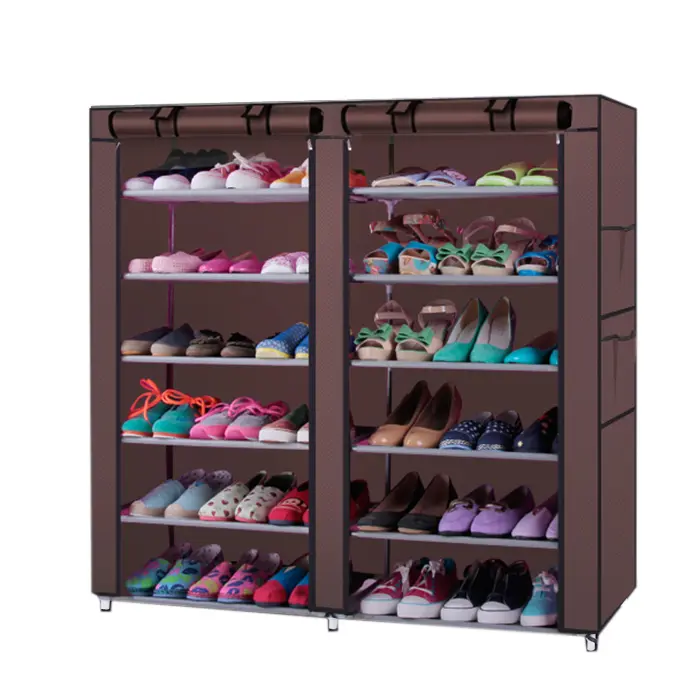 6-Row 2-Line 12 Lattices Non-woven Fabric Shoe Rack Coffee, Household, Installation, Organiser, Shoe Rack Organizer