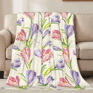 Spring Summer Flowers Throw Blankets All Season Ultra Soft Warm Tulips Floral Background Flannel Blanket for Home Bed Sofa Couch Chair Outdoor Travel Camping