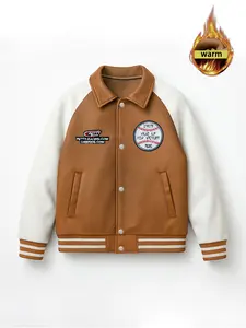 Men's Embroidered College Classic Style Jacket, Thick Warm Baseball Coat, Vintage Patch Design, Fall & Winter Outerwear, Fitted Casual Wear