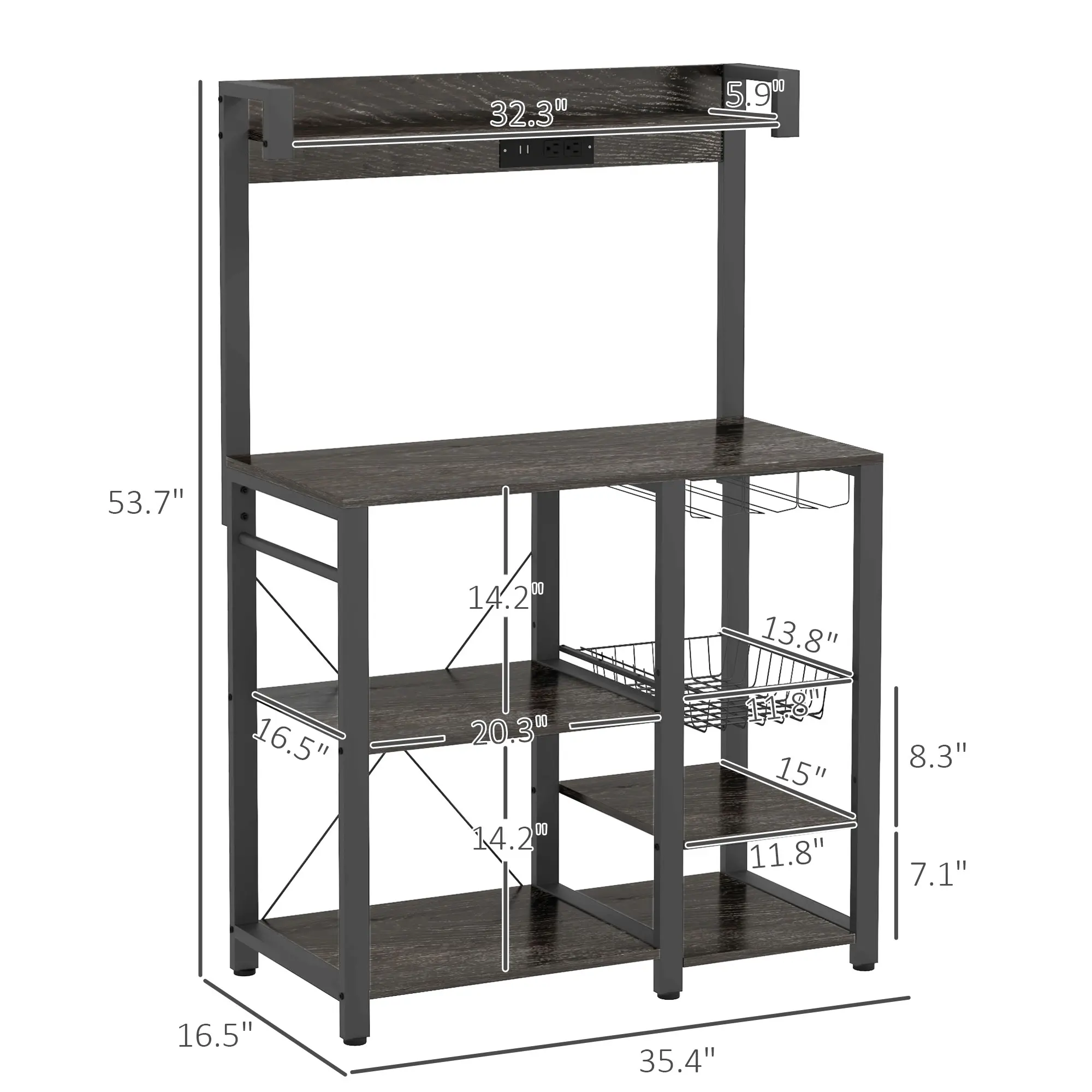 Gray, Multi Shelves+1 Basket+Glass Holder