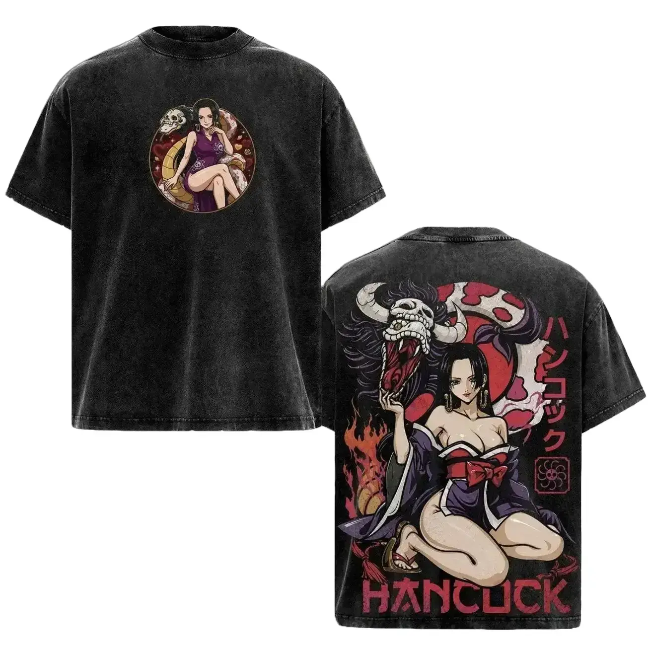 OP Boa Hancock Vintage Washed Anime Shirt | Pirate Empress Waifu Graphic Tee | Japanese Manga Y2K Streetwear | Casual Oversized Top Gift for Anime Fans