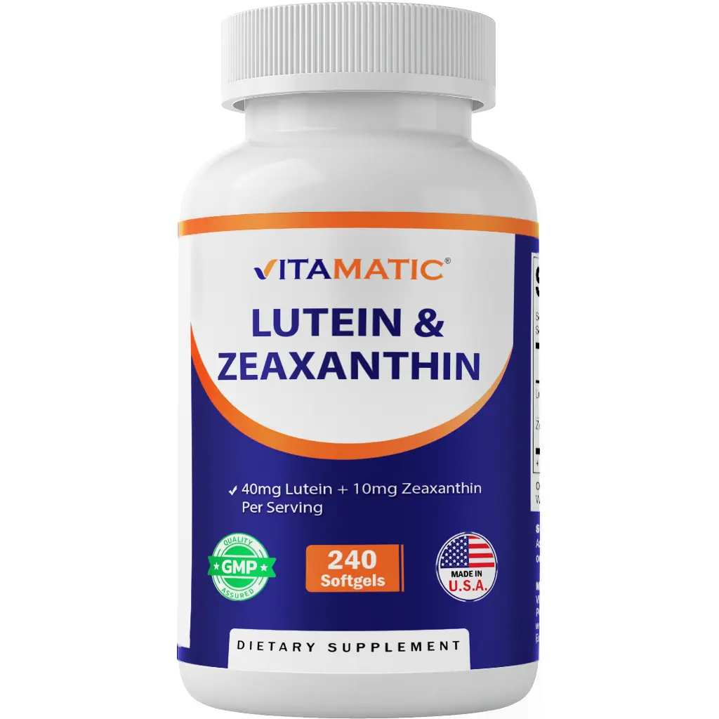 Vitamatic Eye Health Vitamin Dietary Supplement Gelatin Capsules - 40mg Lutein, 10mg Zeaxanthin, 240 Softgels, Essential Antioxidant Health Support