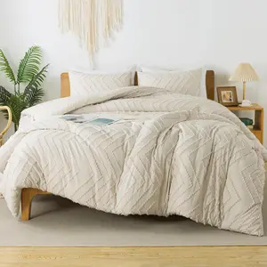 Oversized King Size Comforter with Beige - 7 a Bag Oversized King Boho Tufted Complete Beddding Sets with Comforter,, Pillowcases  Shams