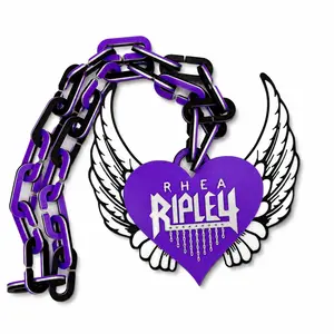 WWE Rhea Ripley Big Bling 3D Printed Necklace with Chain Link Design Purple Heart Wings Durable Intricate Detailing for Wrestling Fans
