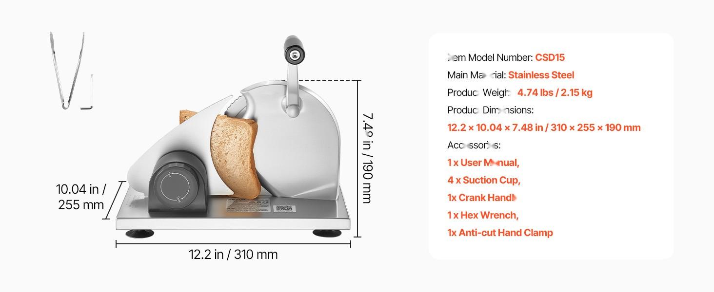 Manual Bread Slicer with Adjustable Thickness 0 To 0.6 Inches, Hand-Cranked Slicer for Homemade Bread, Serrated Stainless Steel Blade for Kitchen, Home Use, Restaurant, Bakery, Catering and Party Prep