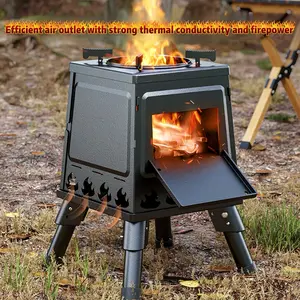 Portable Wood Burning Camp Stove for Outdoor Cooking Hiking Backpacking Picnics BBQ Travel No Electricity Flint or Magnesium Required Heavy Duty Firewood Compatible with Sturdy Legs and Air Vents