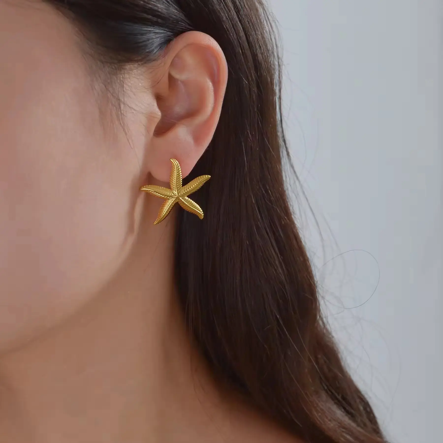 Sea Star Earrings 18k Gold Stainless Steel Starfish Earing Women's Ocean Jewelry Accessories