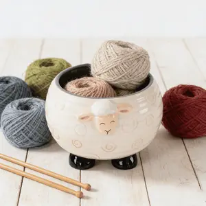 Yarn Bowl for Crochet, Ceramic Sheep Yarn Bowl with Smooth Spiral Outlet for Tangle-Free Knitting, Lovely Sheep Crochet Yarn Holder for Needlecraft & Decoration
