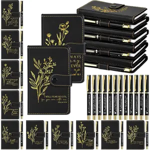 50 Sets Christian Easter  for Coworker Bulk Leather Notebook Pen Church   Study Religious Scripture Prayer Journal Holy Week Mother Day Dad Favors (English Floral,Black)