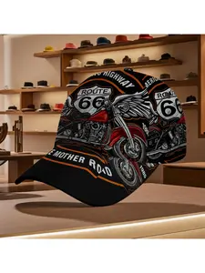 Route 66 Motorcycle Baseball Cap – Iconic American Road Trip Design, Perfect for Daily Wear & Casual Outfits, Suitable for All Seasons, Stylish Hats for Casual Leisure, Must-Have Baseball Hats & Caps