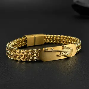 Accessories Fashion Retro Stainless Steel Design Sense Stereo Guitar Bracelet Men's Valentine's Day Gift